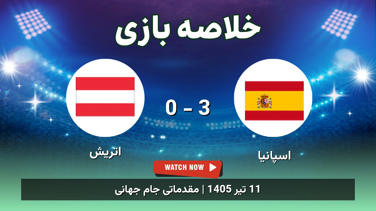 خلاصه بازی اسپانیا 3 - 0 اتریش - 11 تیر 1405 1 خلاصه بازی اسپانیا 3 - 0 اتریش
