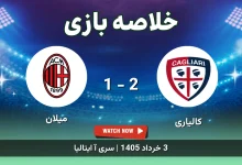 خلاصه بازی میلان 1 - 2 کالیاری